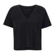 Loulou Studio Svart V-ringad T-shirt med Shell-logotyp Black, Dam