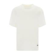 Jil Sander Minimalist Ribbed Crew Neck Cotton T-Shirt White, Dam