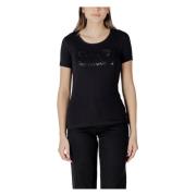 Emporio Armani EA7 Kortärmad bomullst-shirt kollektion Black, Dam