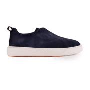 Santoni Blå Mocka Slip-On Sneakers Blue, Herr