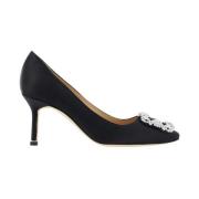 Manolo Blahnik Satinpumps med Kristallspänne Black, Dam