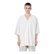 Rick Owens Enkelstickad V-ringad T-shirt i bomull Beige, Herr