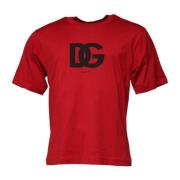 Dolce & Gabbana Röd Svart Bomull Crew Neck T-shirt Red, Herr