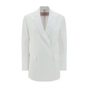 Valentino Oversize Bomull Blazer Jacka Klassiska Revers White, Dam