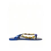 Dolce & Gabbana Kristall Läderplatta Skor Blue, Dam