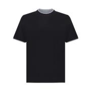 Brunello Cucinelli Monokrom Dubbellager Bomull T-shirt Black, Herr