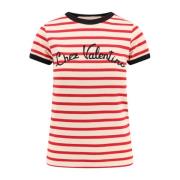 Valentino Randig Bomull Broderad T-shirt Red, Dam