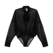 Norma Kamali Svart skjortstil bodysuit med rosett Black, Dam