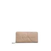 Calvin Klein Ros Logo Präglad PU Läder Plånbok Beige, Dam