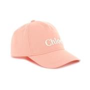 Chloé Rosa Bomull Broderad Logotyp Hatt Pink, Dam