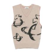 Vivienne Westwood Beige V-Neck Sleeveless Sweater Gray, Herr