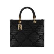 Elisabetta Franchi Svart Jacquard Toteväska med Charms Black, Dam