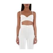 Elisabetta Franchi Satinrosett Crepe Topp White, Dam