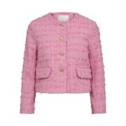 Co'Couture Rutig Boucle Jacka Kofta Pink, Dam