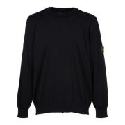 Stone Island Svart Stickad Crewneck Tröja Black, Herr