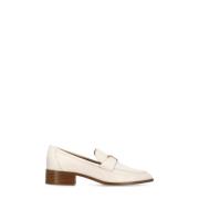 Tod's Ivory Platta Läderloafers Metalllogo Beige, Dam