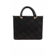 Elisabetta Franchi Rafia Jacquard Shopper Väska med Charms Black, Dam