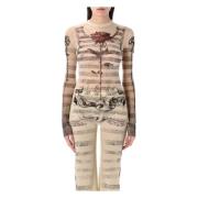 Jean Paul Gaultier Mesh Tatuering Ärm Topp Multicolor, Dam