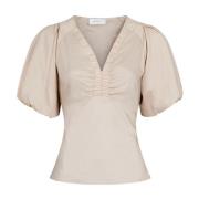 Neo Noir Irina Poplin Blus Mörk Sand Beige, Dam