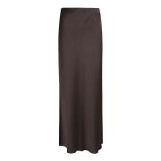 Brunello Cucinelli Flytande Satinskirt med Sidslitsar Brown, Dam