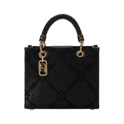 Elisabetta Franchi Liten Jacquard Tote med Charms Black, Dam