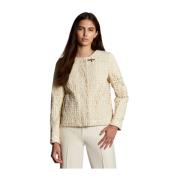 Fay Broderad bomullsjacka med virkad overlay Beige, Dam