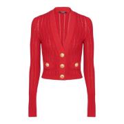 Balmain Cropped Stickad Kofta Red, Dam