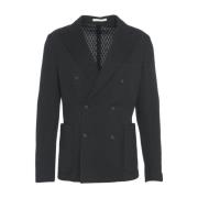 Paolo Pecora Svart Dubbelknäppt Chevron Blazer Black, Herr