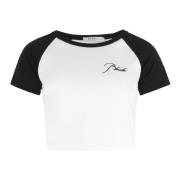 Rhude Logo Bomull Crop Top Ribbad Halsringning White, Dam