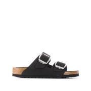 Birkenstock Svarta Platta Lädersandaler Black, Dam