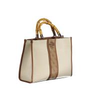 Guess Bambu Toteväska Beige Canvas Läder Beige, Dam