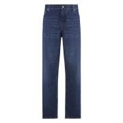 Ermenegildo Zegna Straight Leg Jeans med Lädermärke Blue, Herr