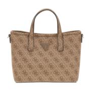 Guess Latona Mini Tote Handväska med 4G Logo Brown, Dam