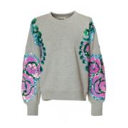 Essentiel Antwerp Blommig Broderad Sweatshirt Gray, Dam