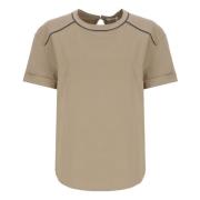 Brunello Cucinelli Beige Bomull T-shirt med Mässingsdetaljer Beige, Da...