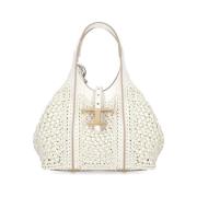 Tod's Vit Raffia och Läder Väska med Matchande Pochette White, Dam