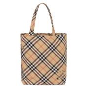 Burberry Check Fabric Toteväska med Dragkedja Beige, Herr