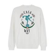 Casablanca Vit Crewneck Sweatshirt med Staty Brodyr White, Herr