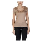 Guess Beige V-Neck Lyocell T-Shirt Beige, Dam