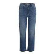 ICHI Blå High Waist Straight Leg Jeans Blue, Dam