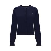 Maison Kitsuné Marinblå Stickad Kofta Blue, Dam