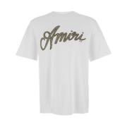 Amiri Vit Crewneck T-shirt med Maxi Logoprint White, Herr