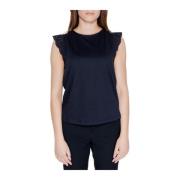 VERO MODA Svart Eyelet Trim Kortärmad Blus Black, Dam