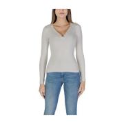 Guess Kräm Stickad Henley Hals Topp Beige, Dam