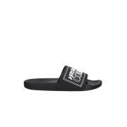 Versace Jeans Couture Svarta Slide Sandaler med Relief Logo Black, Her...