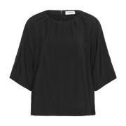 Soaked in Luxury Elegant Draperad Svart Blus Black, Dam