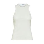 Selected Femme Ärmfri Ribbstickad Topp White, Dam