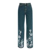 ROTATE Birger Christensen Floralbroderade denimjeans Blue, Dam