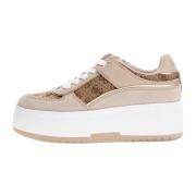 Guess Beige Sneakers med 4G Logo Print Beige, Dam