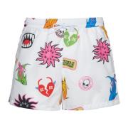 GCDS Färgglada Badshorts Elastisk Midja White, Herr